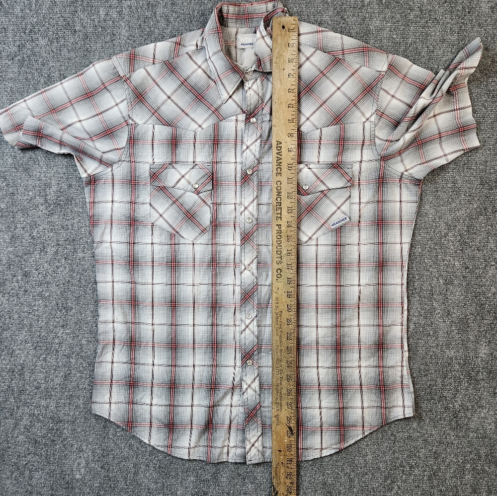 Vintage Wrangler Rancher Plaid Western Pearl Snap Short Sleeve Shirt - Picture 6 of 8